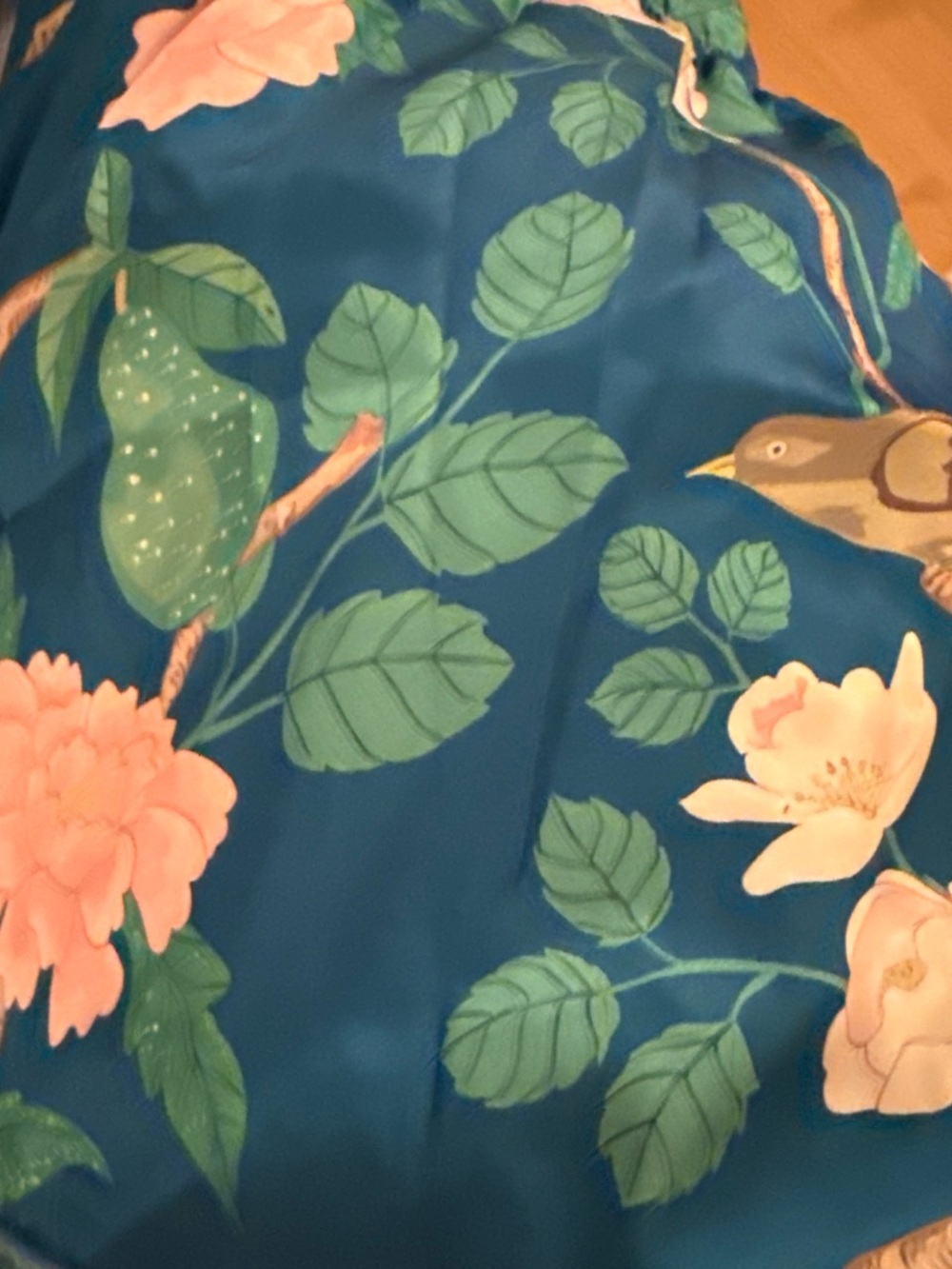 Blue Floral Satin Sleep Top with Pink Blooms
